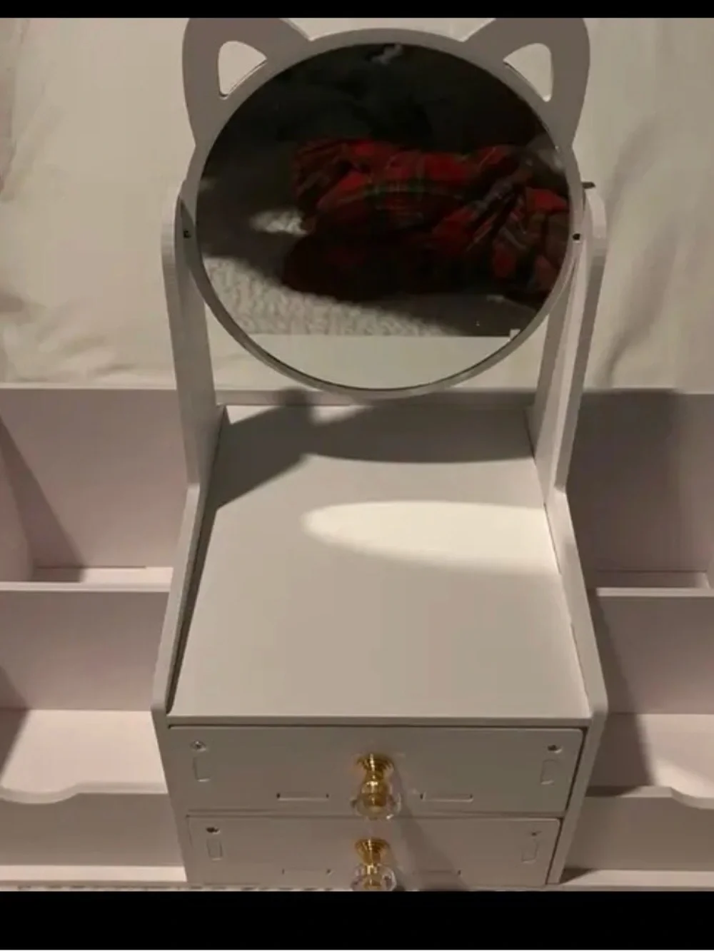 White Vanity Jewelry Organizer with Mirror - Compact Storage